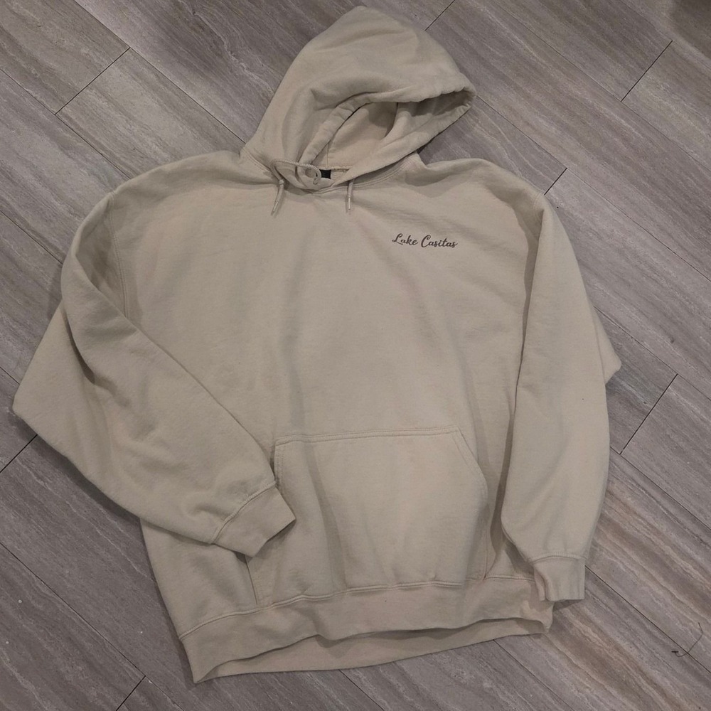 Gildan Lake Casitas California Hoodie Sweatshirt Tan XL Graphic Pullover